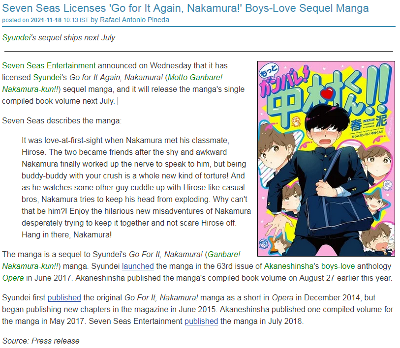 is Motto Ganbare! Nakamura-kun!! still being published? : r