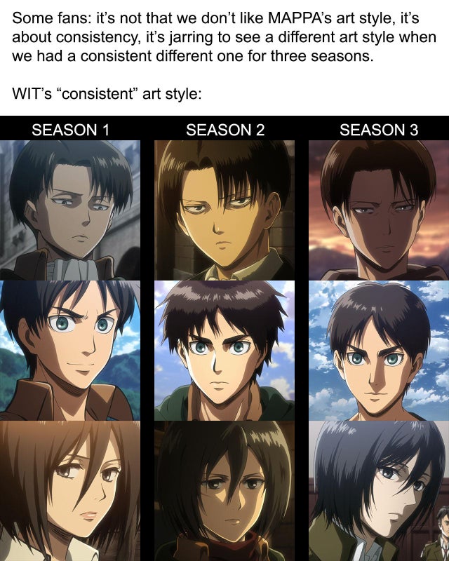 AOT CHARACTERS, season 1 vs season 4 animation