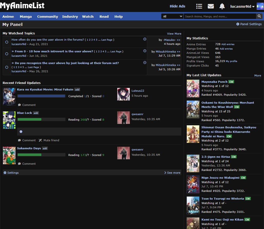 Have you changed your panel settings? - Forums - MyAnimeList.net