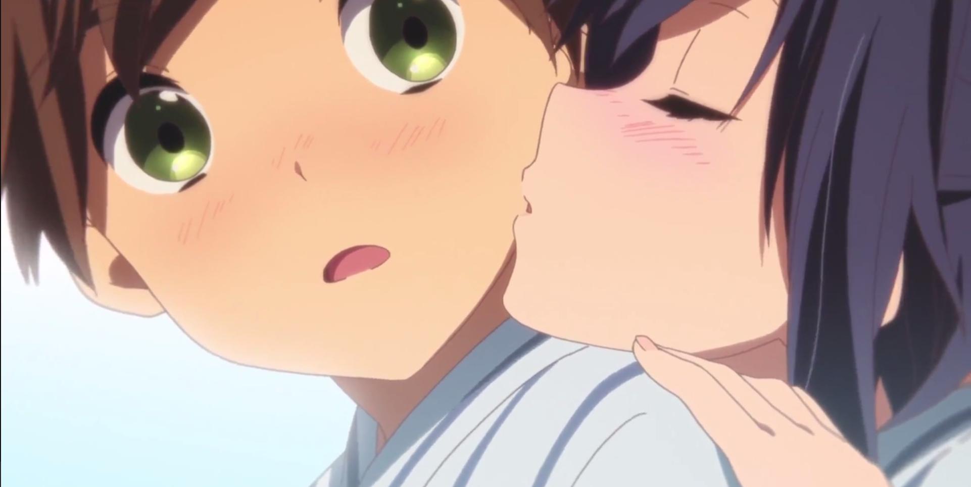 Animation kisses. Рикка и Юта поцелуй. Chuunibyou поцелуй. Чудачество любви не помеха поцелуй. Поцелуй Рикки и Юты.