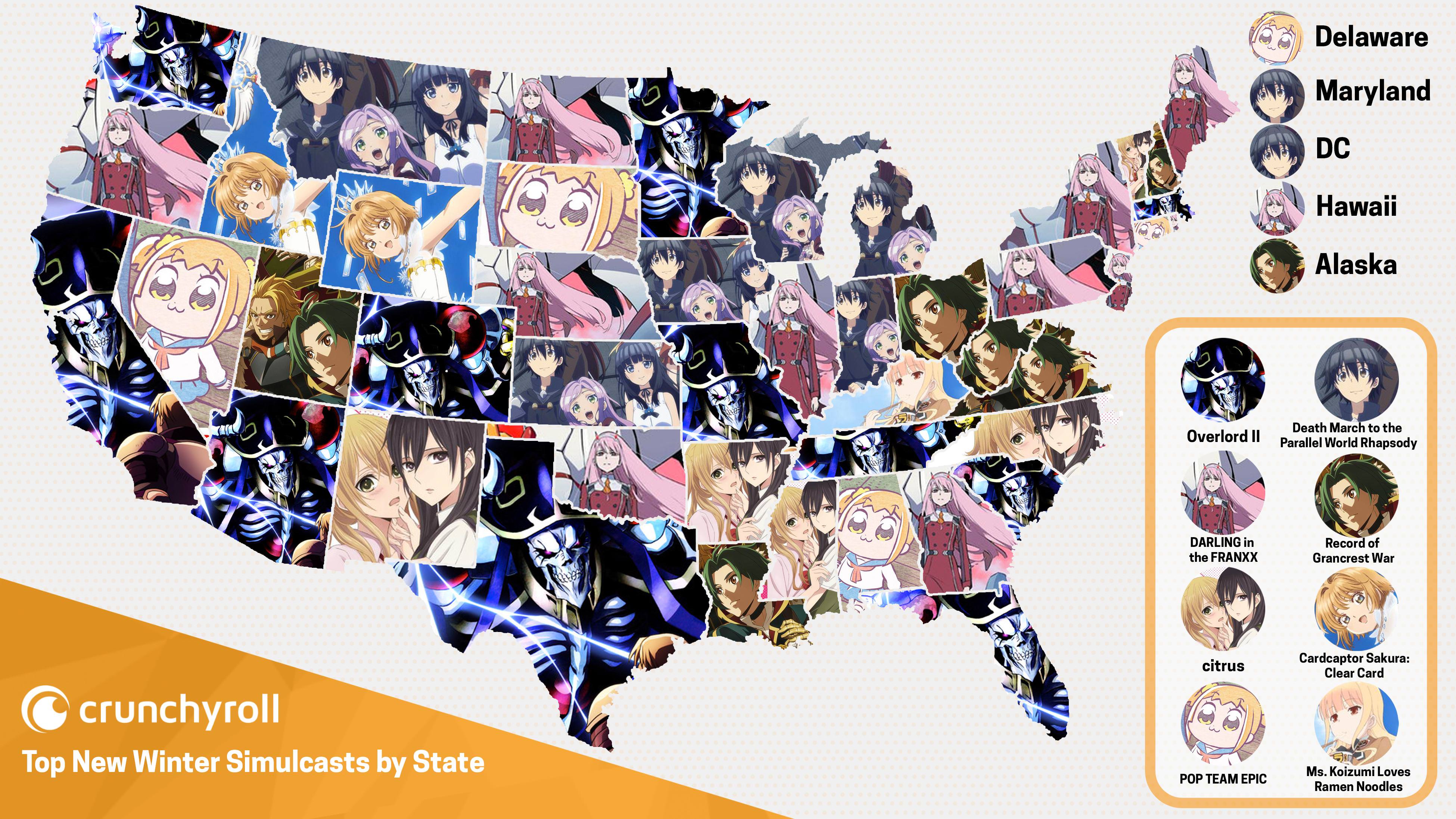 [UPDATE 20180210] Crunchyroll's Most Popular Winter Anime by State