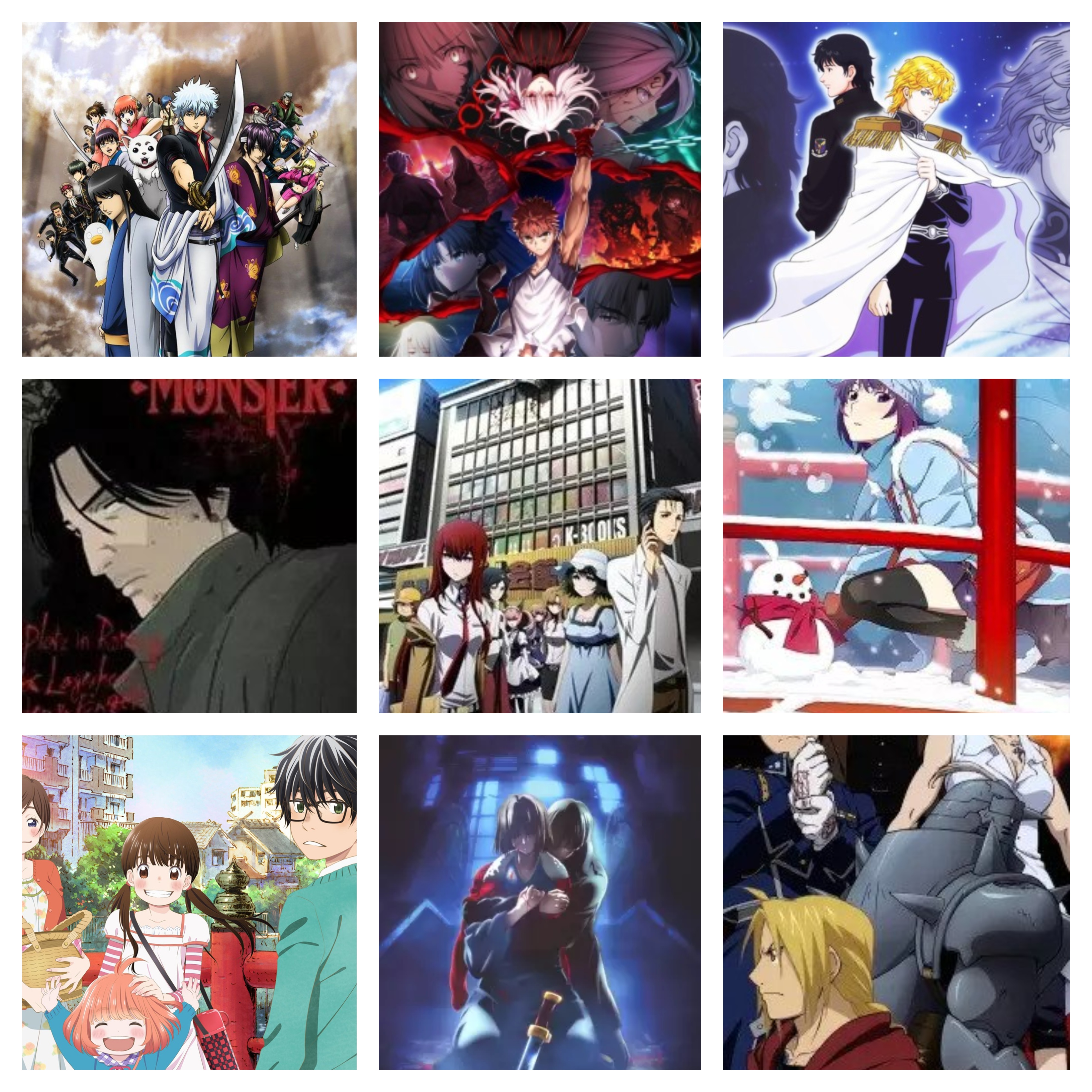 3 Lists of 3 Anime