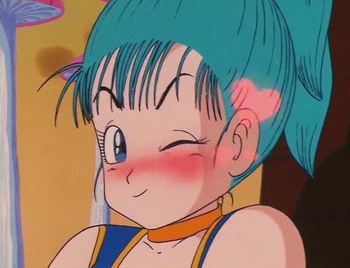 Scenes for a Happy Birthday Anime Style, Bulma blushing with hearts, Dragon Ball Z Movie 14: Kami to Kami