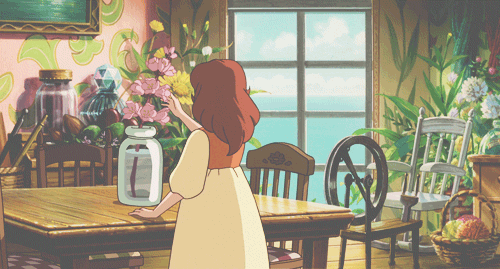 Arrietty tending to flowers in vase, Karigurashi no Arrietty