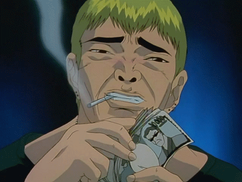 Funny Anime Faces, Eikichi Onizuka counting money while smoking, Great Teacher Onizuka