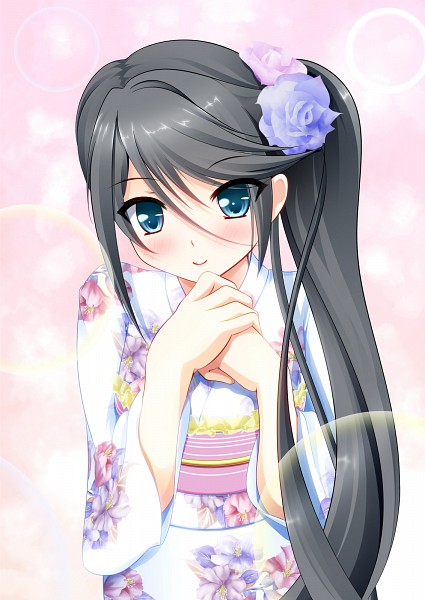 pretty anime girl with brown hair and blue eyes