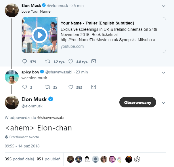 Elon Musk mentions his favorite anime shows and movies