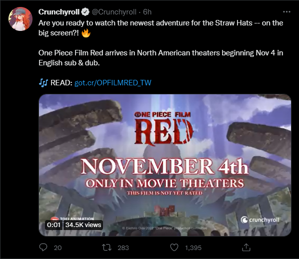 Crunchyroll to Bring One Piece Film Red to Theaters in November [UPDATED] -  Crunchyroll News
