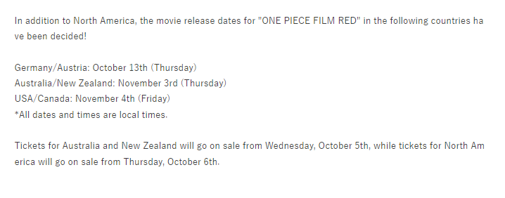 One Piece Film Red Dub releasing in US & Canada on Nov. 4