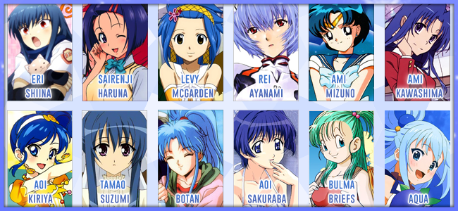 anime characters with blue hair