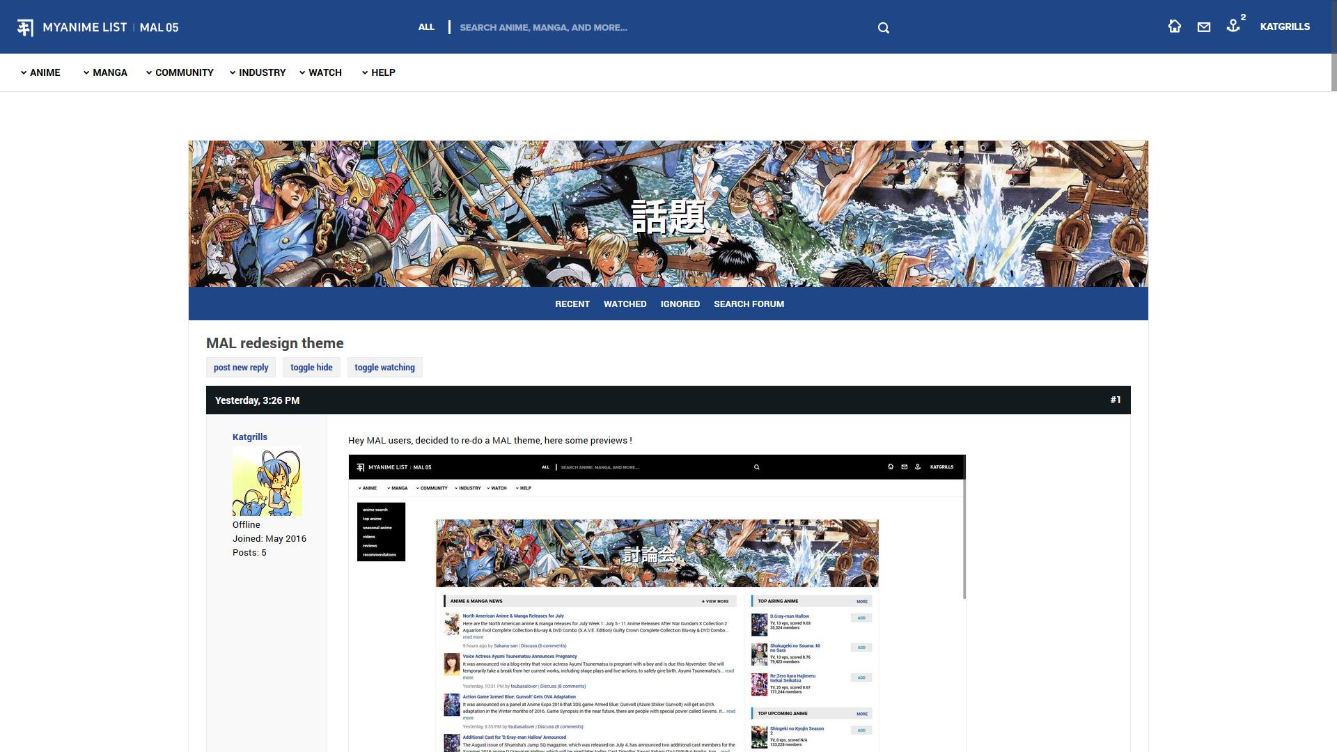 MAL redesign theme - Forums - MyAnimeList.net