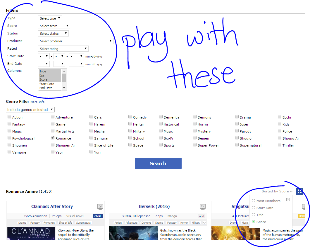 Advanced search function help - Forums - MyAnimeList.net