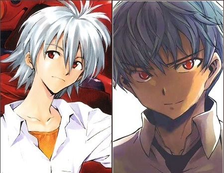 personagens parecidos dos animes di X: Aru Akise (Mirai Nikki) Kaworu  Nagisa (Evangelion)  / X