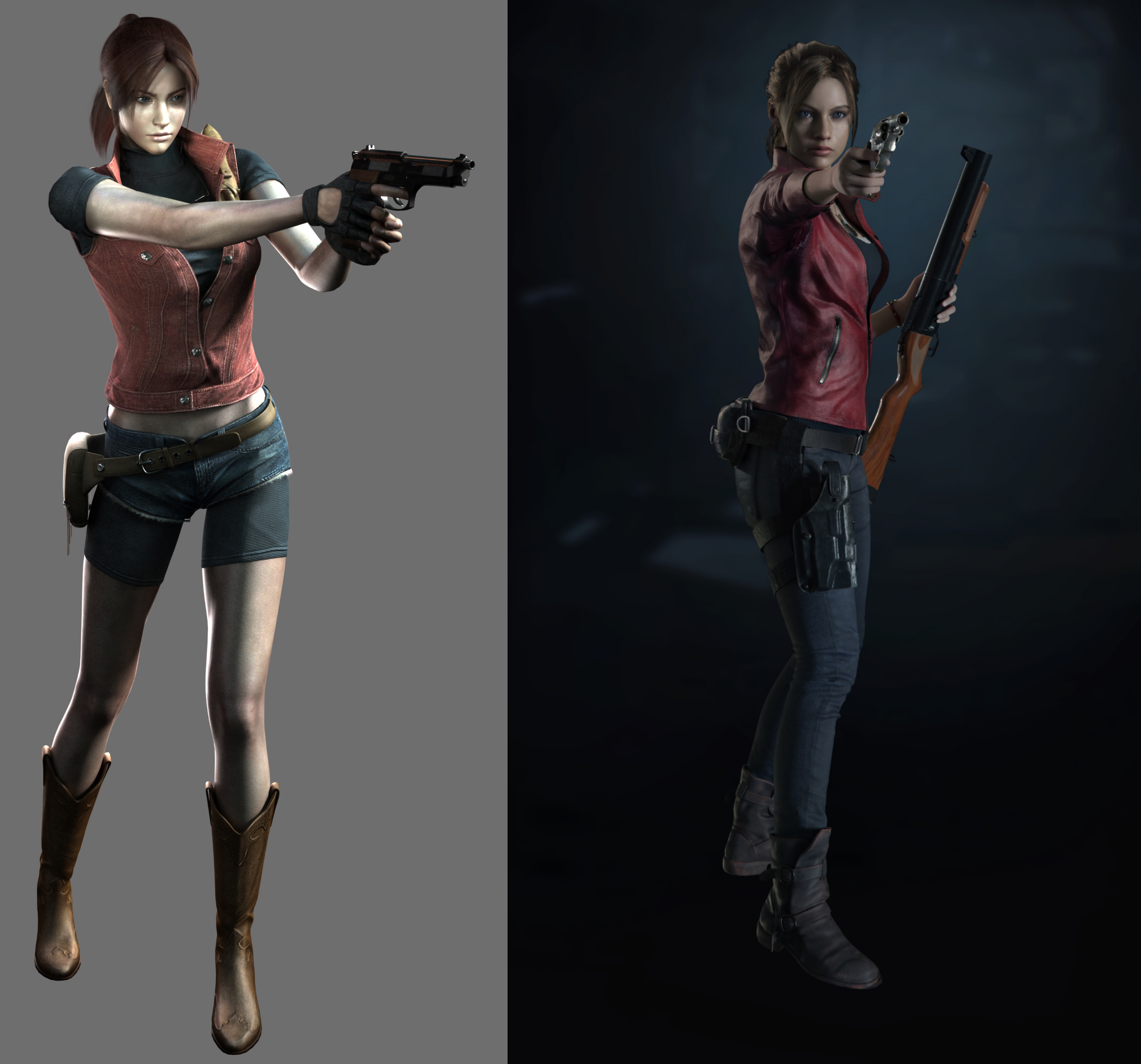 Claire Redfield went from wearing shorts and a T-shirt or this weird unitar...