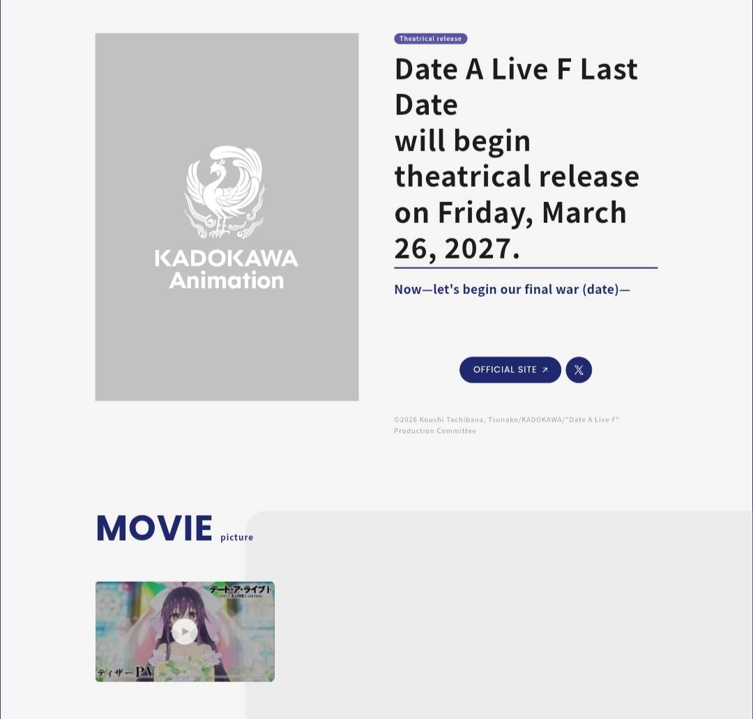 Date A Live F Last Date will begin theatrical release on Friday, March ...